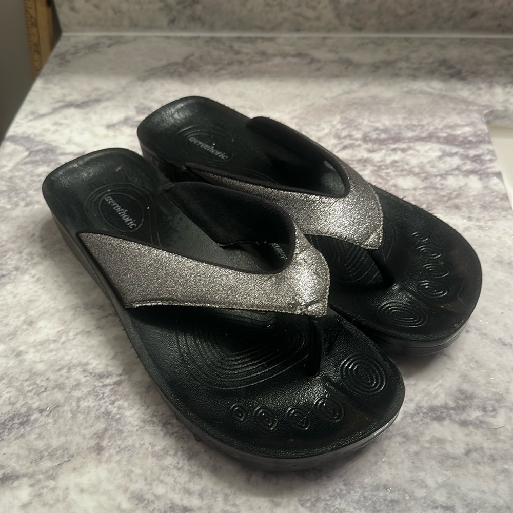 AEROTHOTIC Original Orthotic Comfort Thong Sandal Flip Flops Gray Straps Sz 39